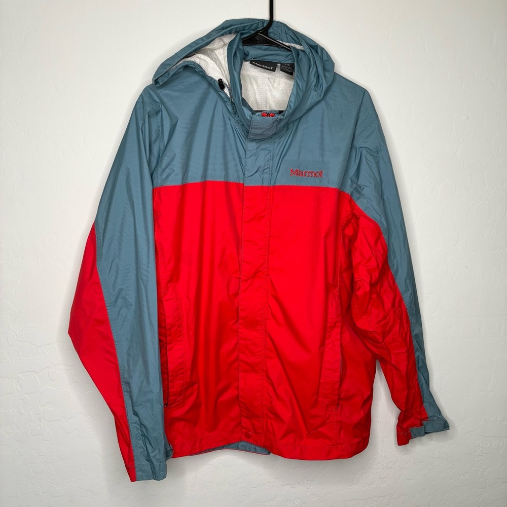 Marmot Rain Jacket Men’s Gray And Red Hooded Size L